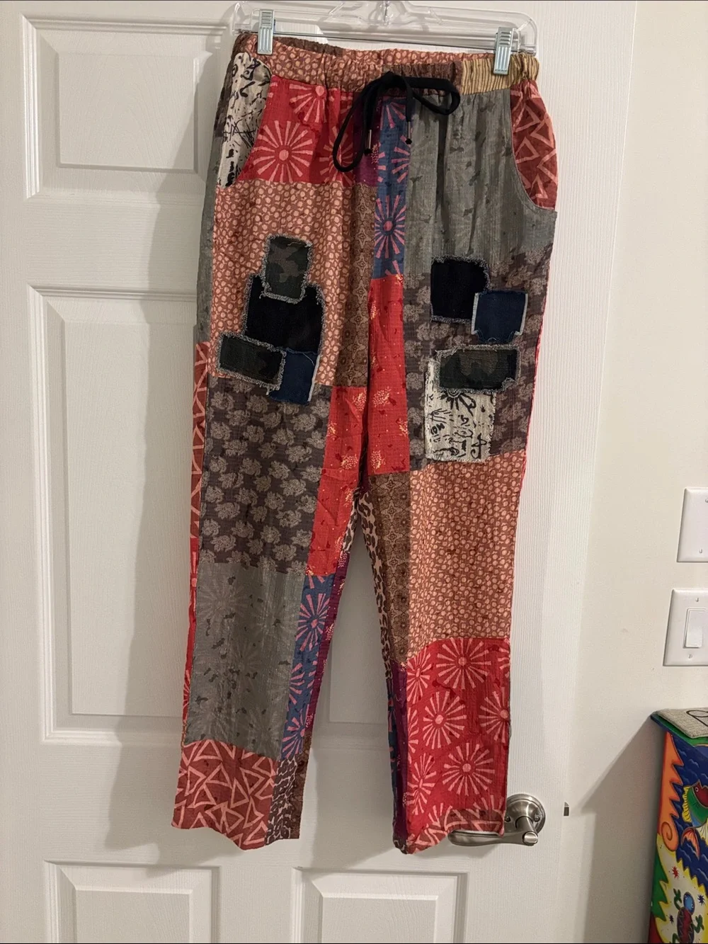 Patchwork Boho Drawstring Pants - Multicolor - Picture 1 of 6